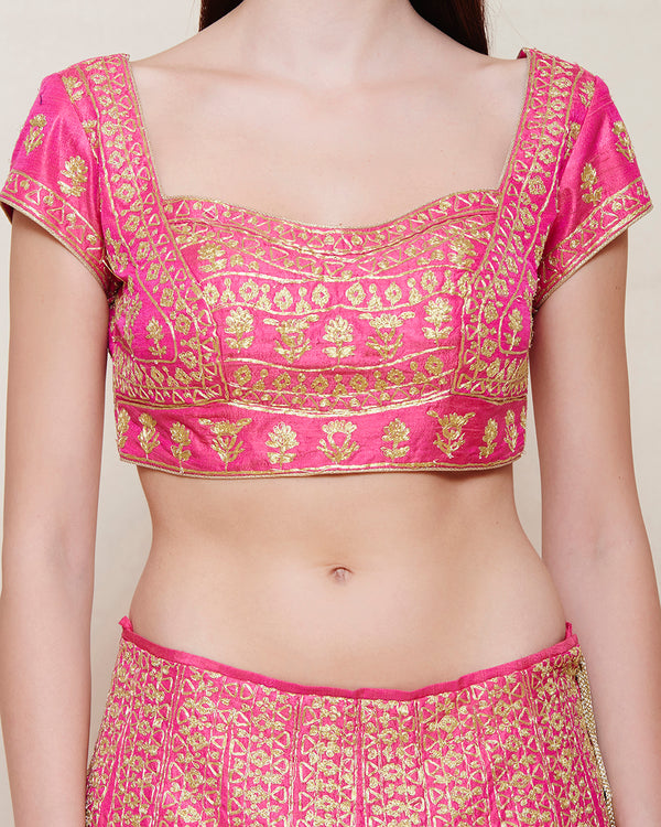 EMERALD PINK GOLD DORI LEHENGA