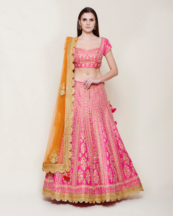 EMERALD PINK GOLD DORI LEHENGA