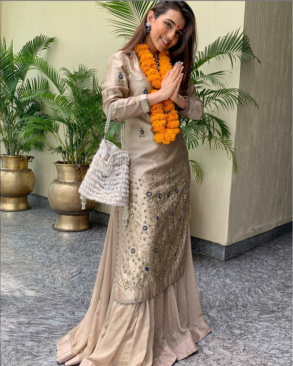 Neutral Golden Kurta & Lehenga Set as seen on Masoom Minawala.