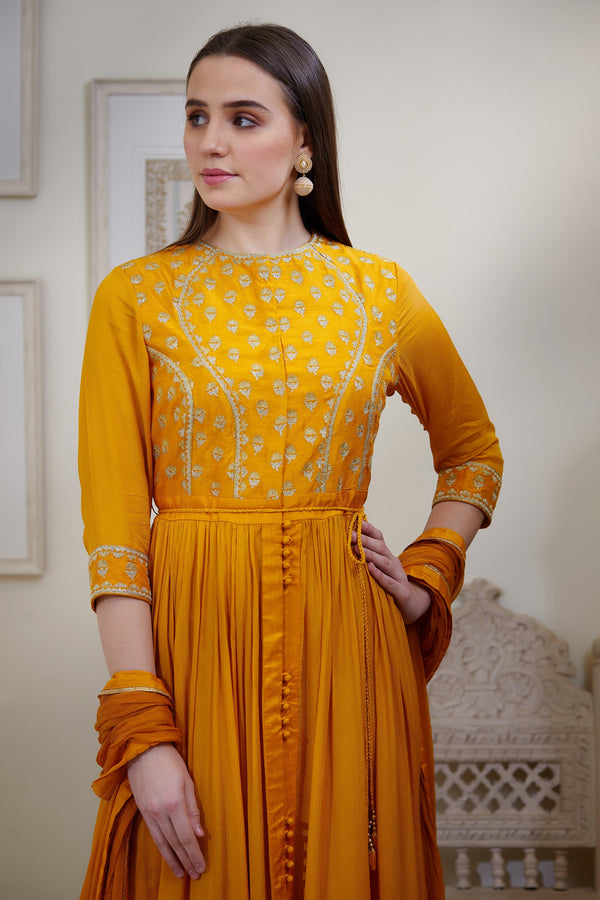 Rust Orange Anarkali Set.