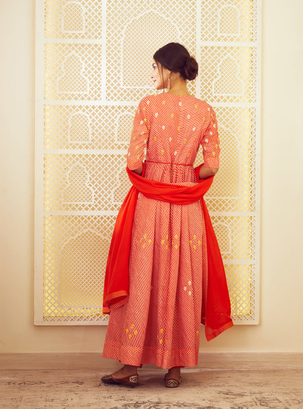 Orange Anarkali Set.