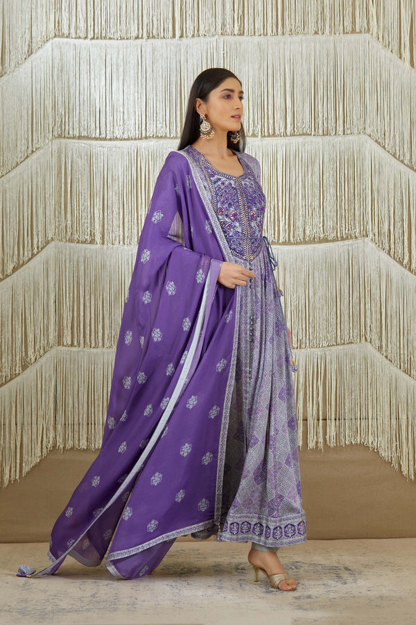 Purple Anarkali set.