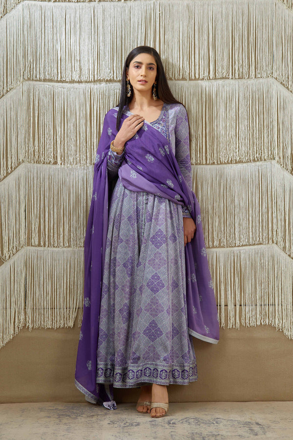 Purple Anarkali set.