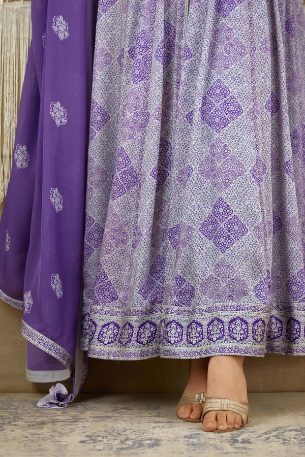 Purple Anarkali set.