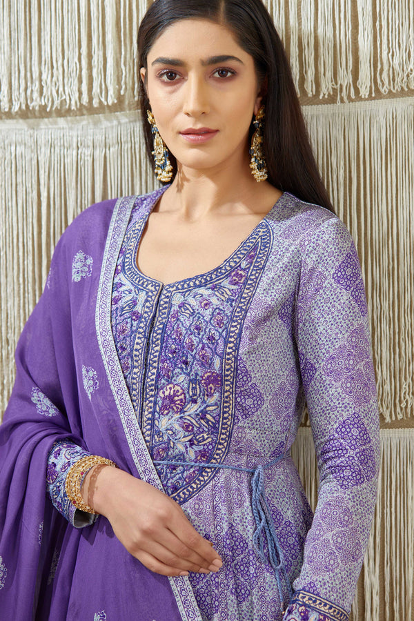 Purple Anarkali set.