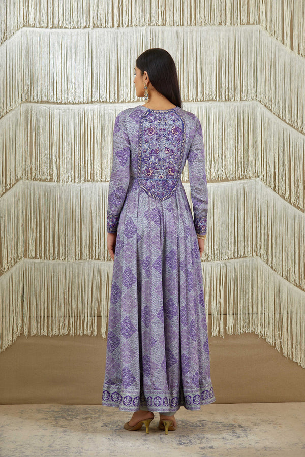 Purple Anarkali set.