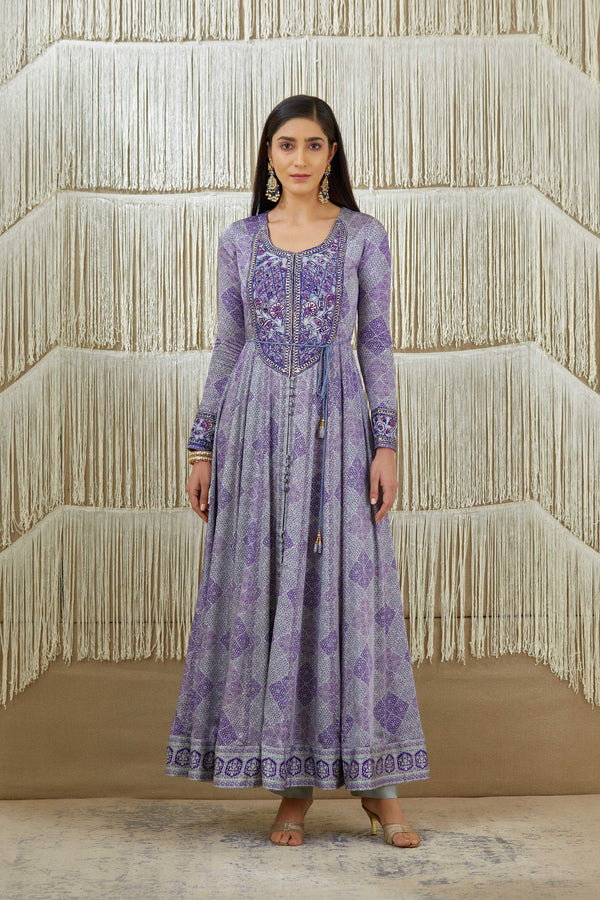 Purple Anarkali set.