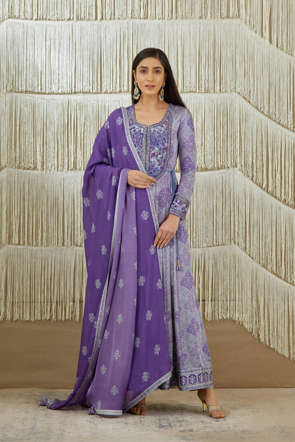 Purple Anarkali set.