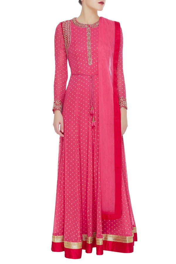 Embroidered anarkali kurta set with dupatta