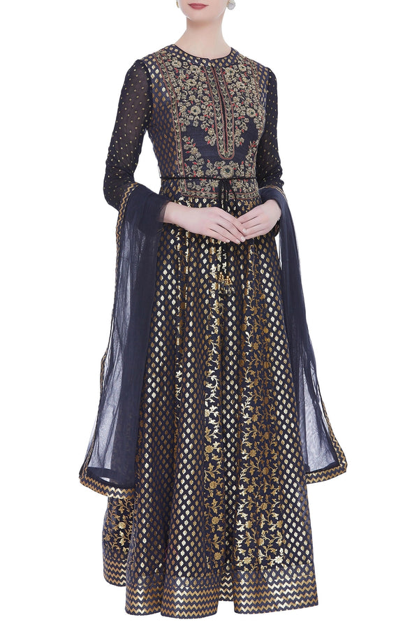 Embroidered kurta with churidar and dupatta