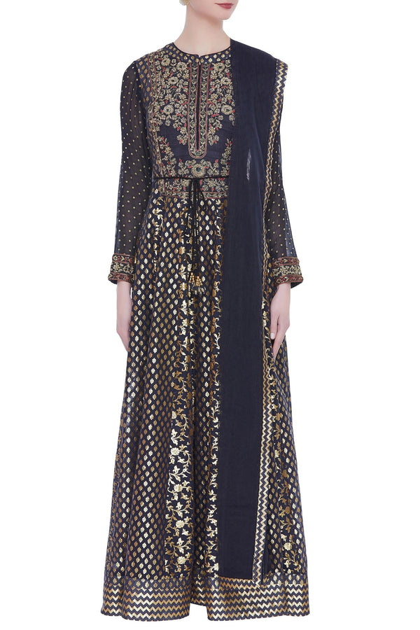 Embroidered kurta with churidar and dupatta