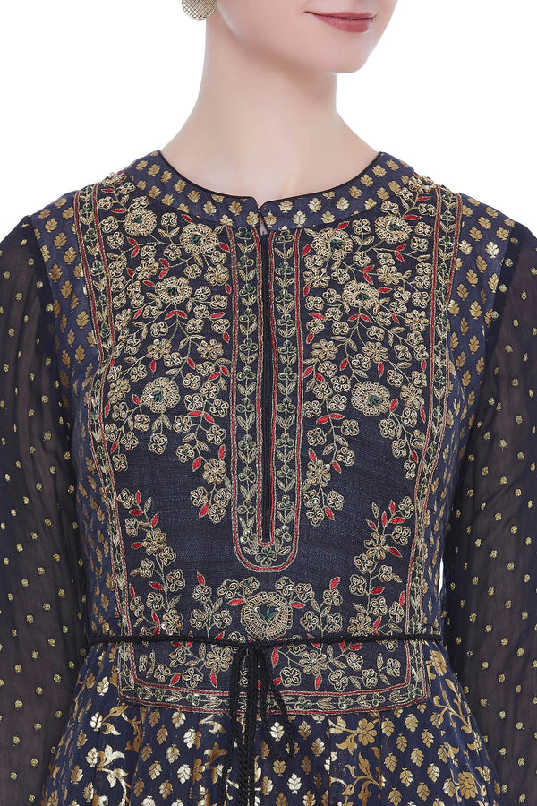 Embroidered kurta with churidar and dupatta