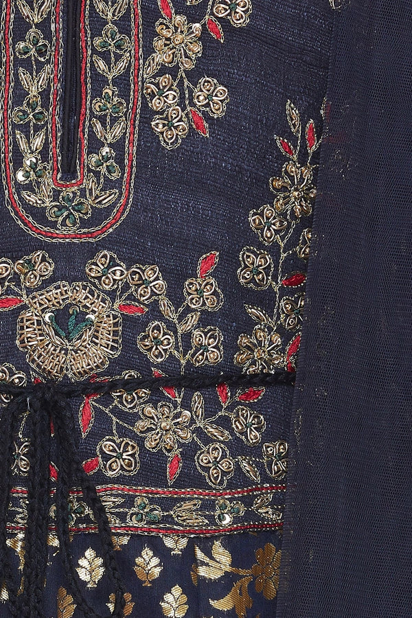 Embroidered kurta with churidar and dupatta