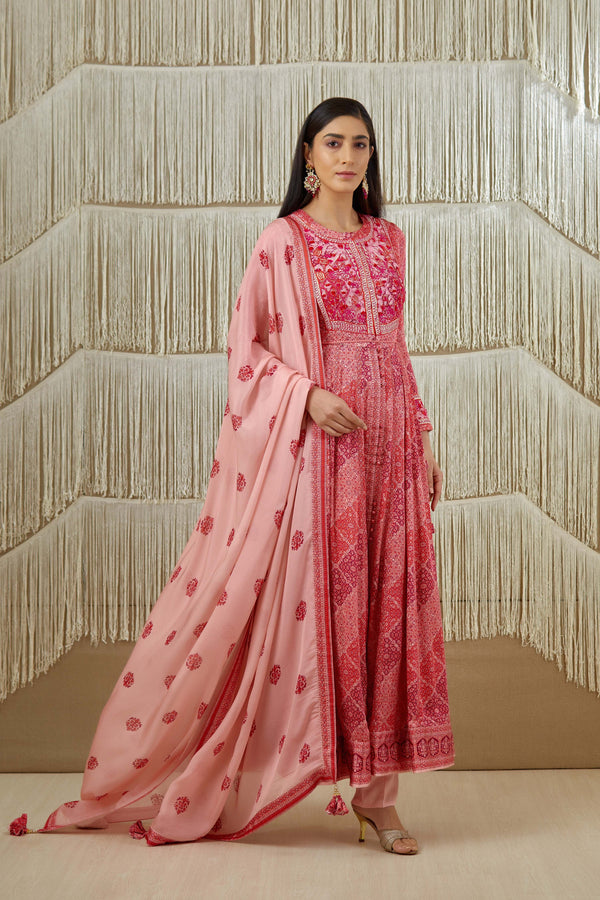 Pink Red Anarkali set.