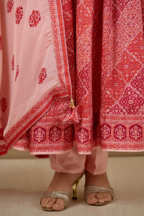 Pink Red Anarkali set.