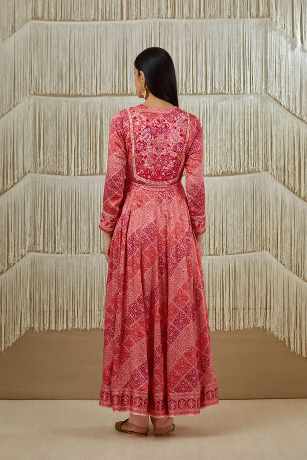 Pink Red Anarkali set.