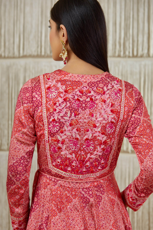 Pink Red Anarkali set.