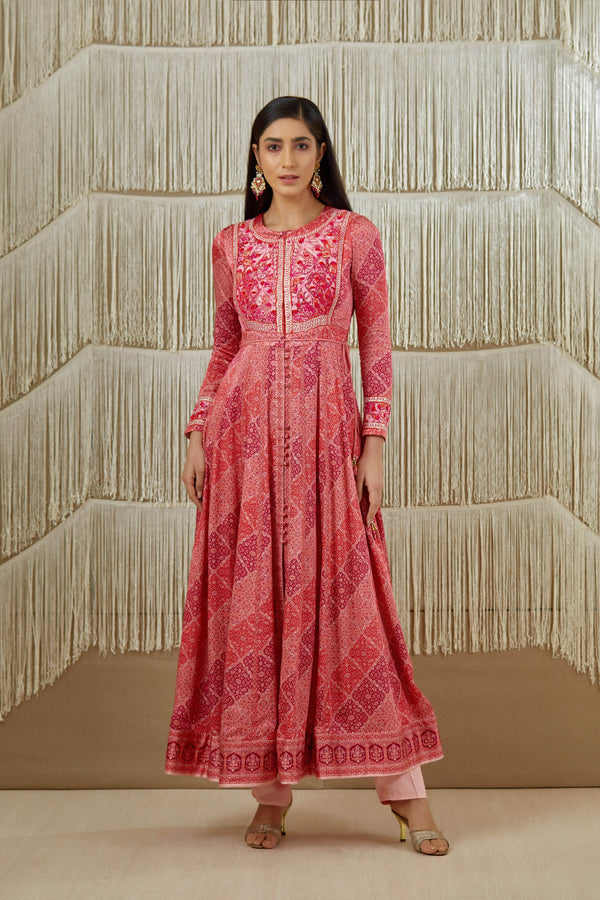 Pink Red Anarkali set.