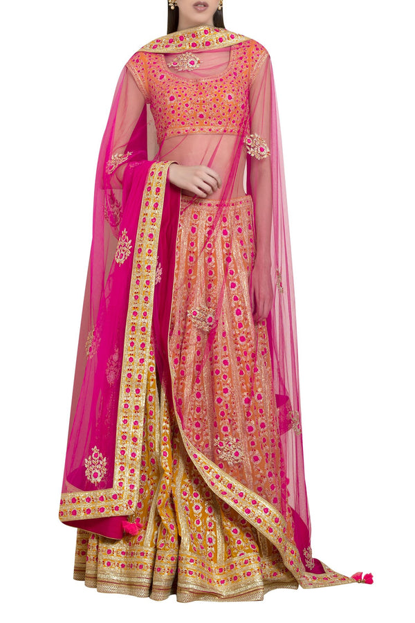 Orange - Pink Lehenga Set.