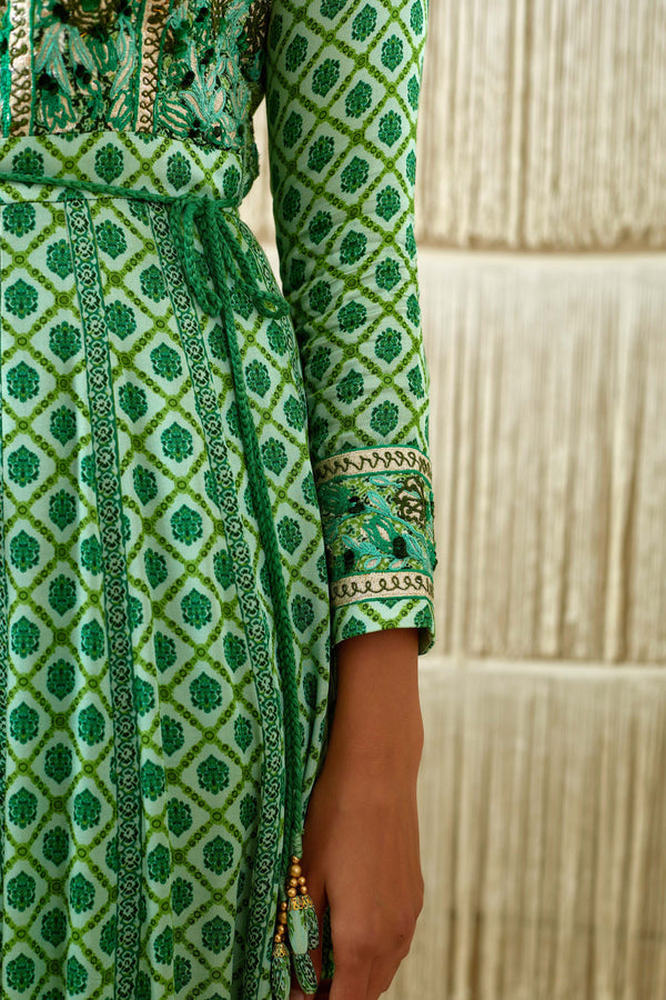 Green Anarkali set.