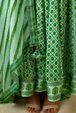 Green Anarkali set.