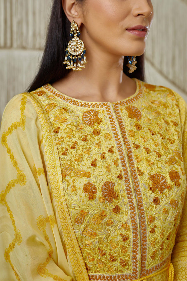 Yellow Anarkali set.