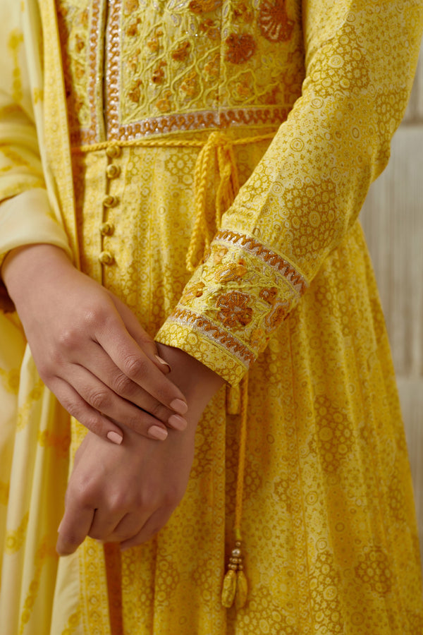 Yellow Anarkali set.