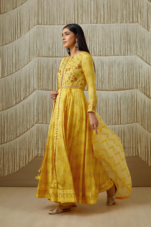 Yellow Anarkali set.