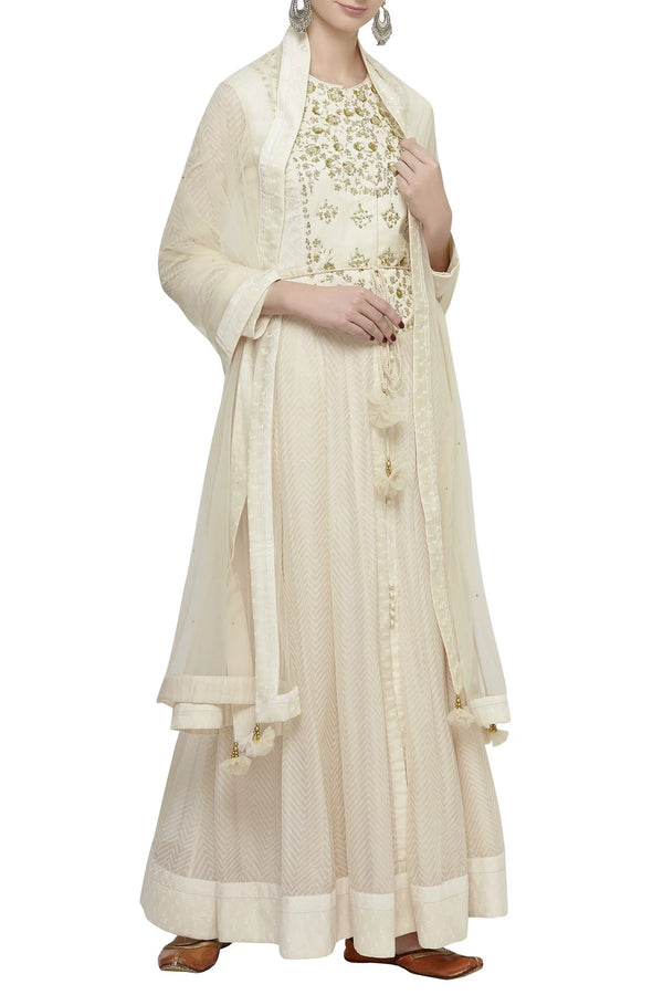 Ivory Embroidered Anarkali Set