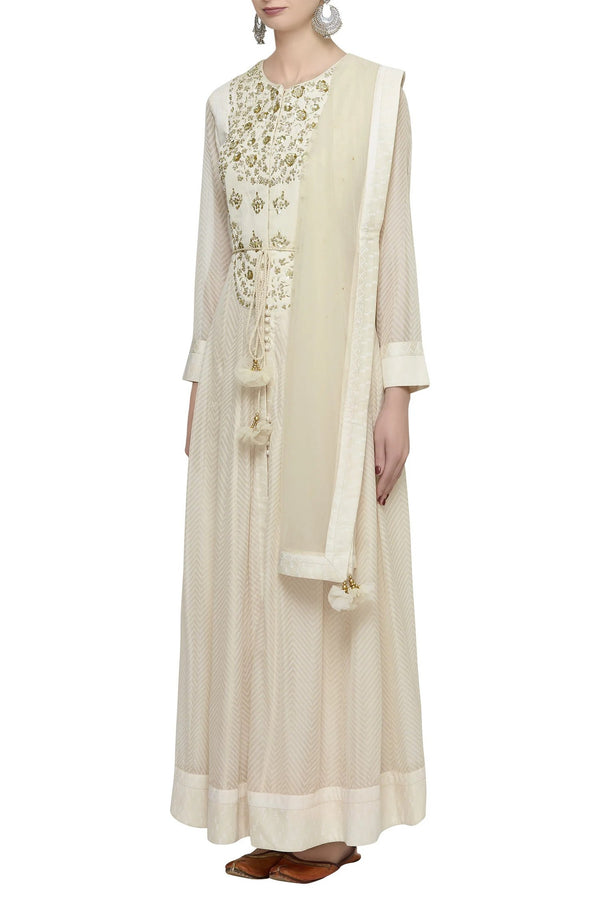 Ivory Embroidered Anarkali Set