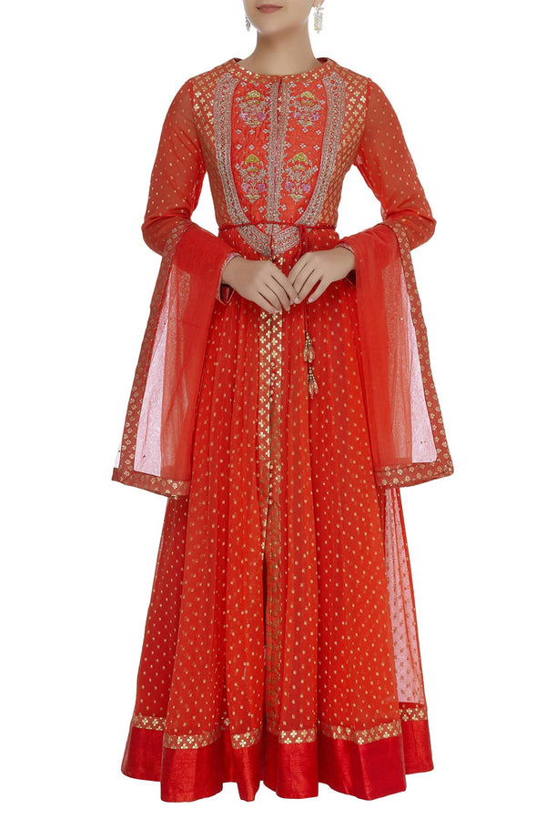 Zardozi work anarkali kurta with dupatta