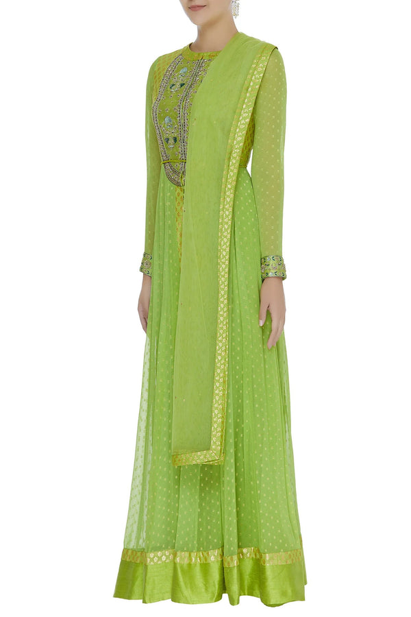 Zardozi work anarkali kurta with dupatta