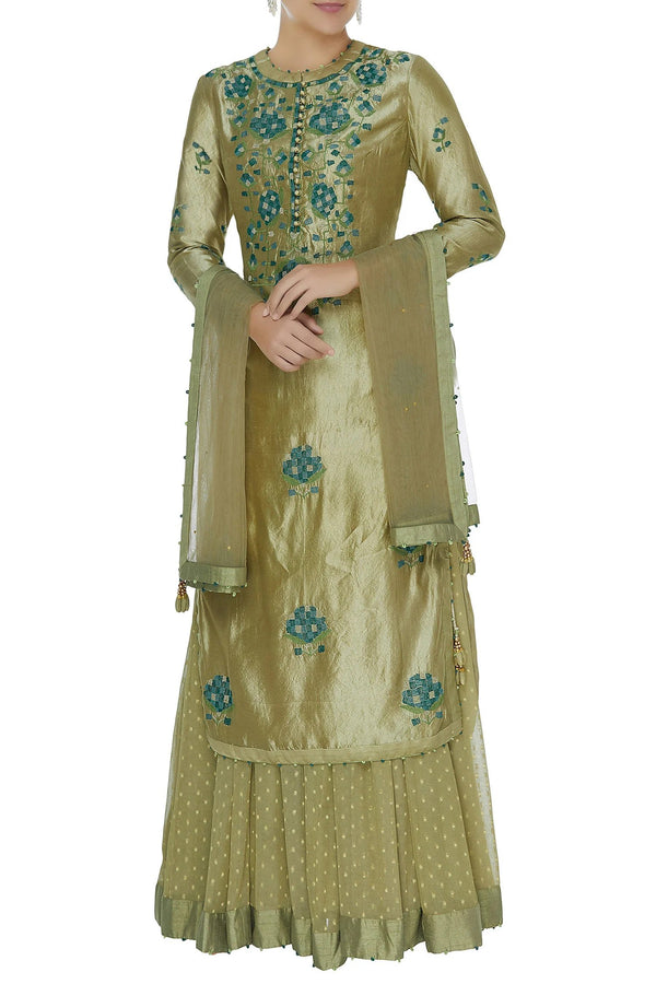 Green Kurta & Lehenga Set.