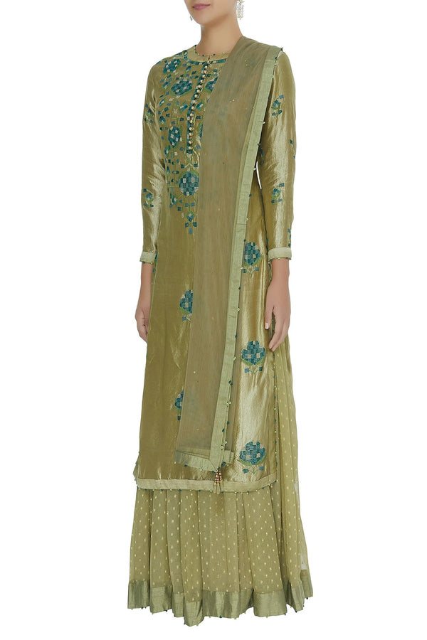 Green Kurta & Lehenga Set.