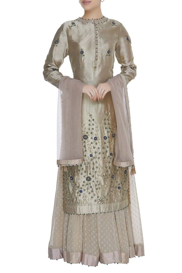 Neutral Golden Kurta & Lehenga Set as seen on Masoom Minawala.