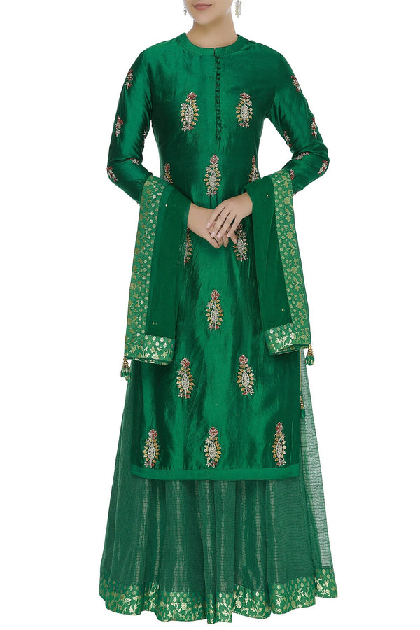 Zardozi work kurta with lehenga &amp; dupatta