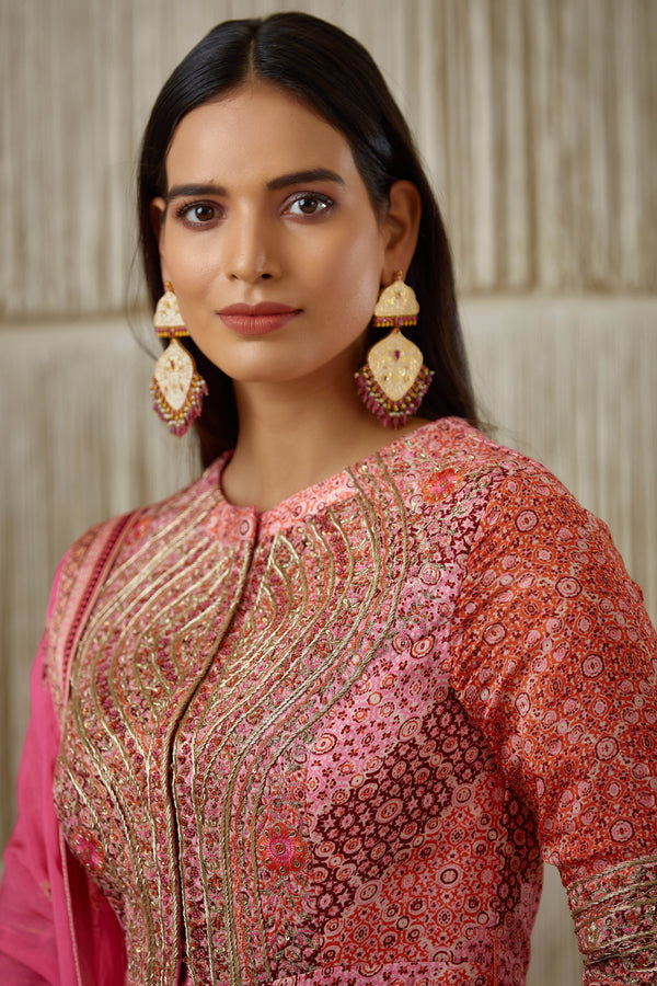 Orange Pink Anarkali set.