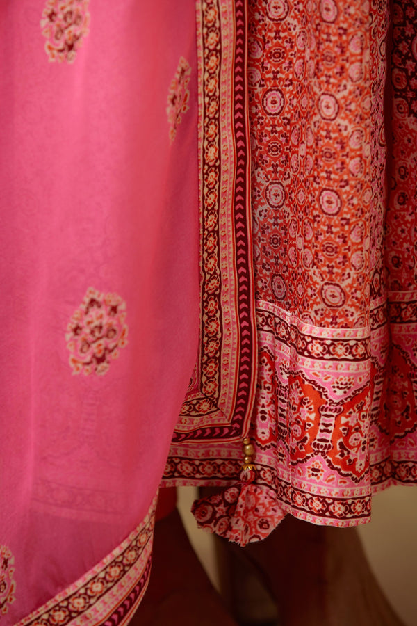 Orange Pink Anarkali set.