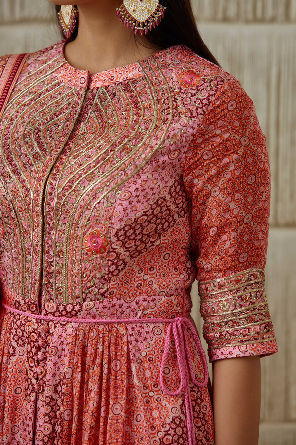 Orange Pink Anarkali set.