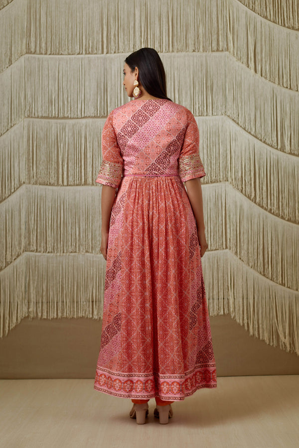 Orange Pink Anarkali set.