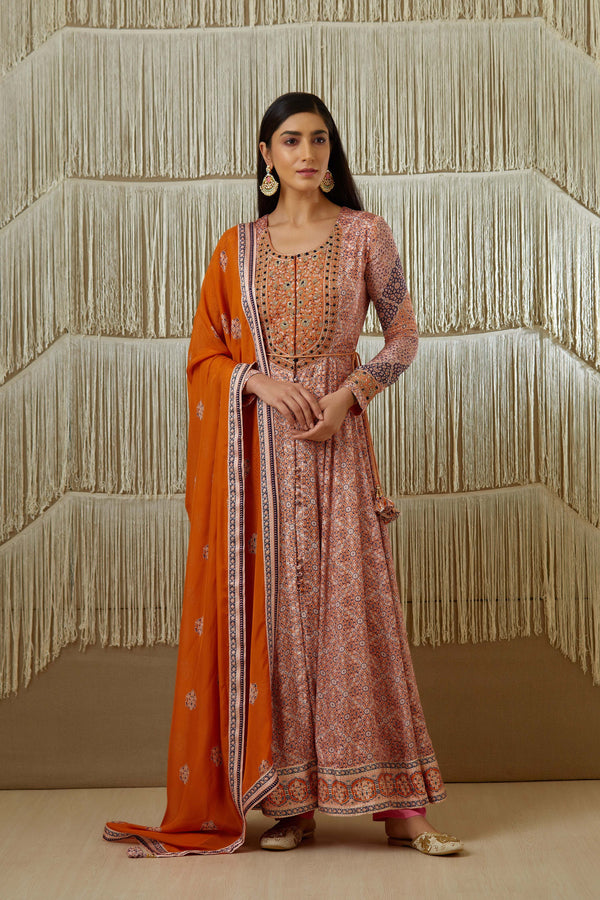 Pink Rust Anarkali set.