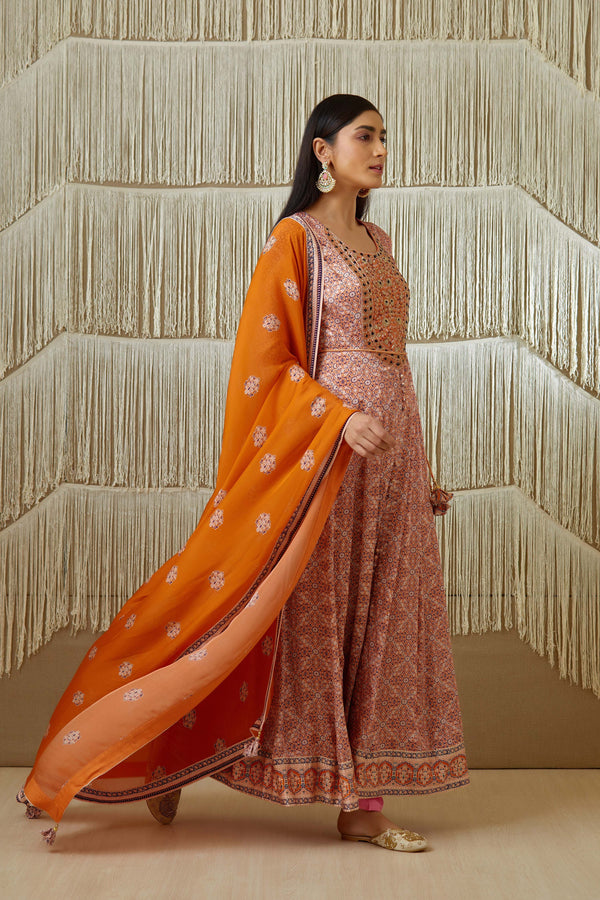 Pink Rust Anarkali set.