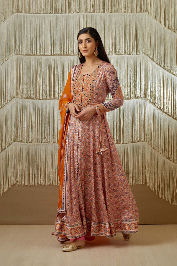 Pink Rust Anarkali set.