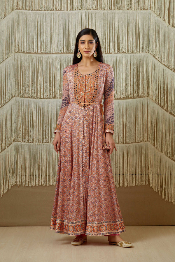 Pink Rust Anarkali set.