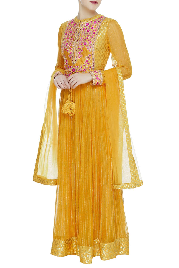 Rust Orange Anarkali Set.