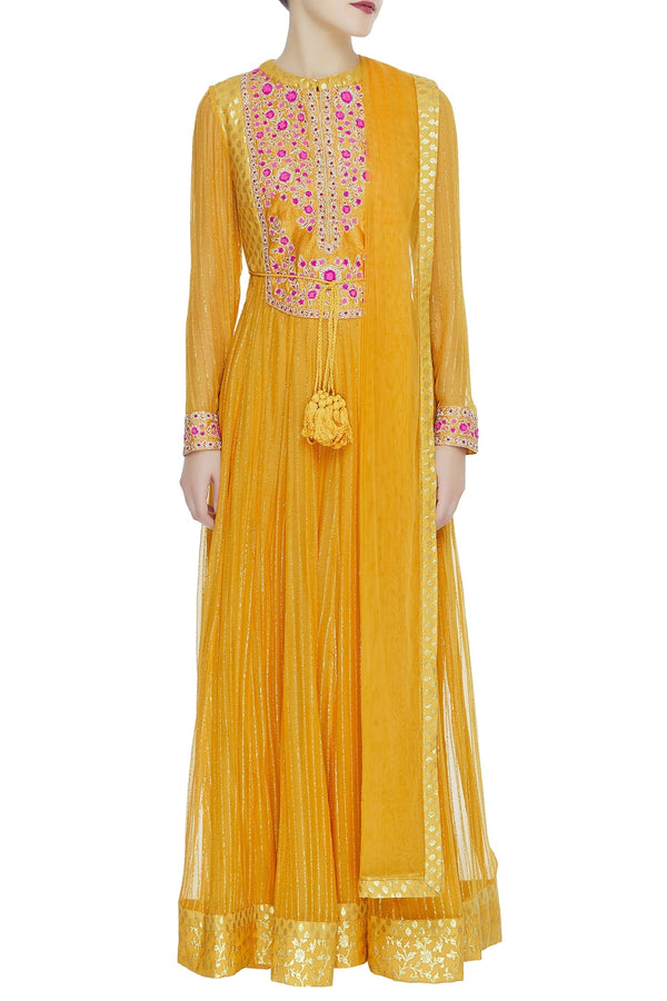 Rust Orange Anarkali Set.