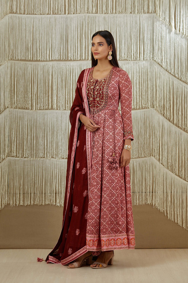 Dark Maroon Anarkali set.