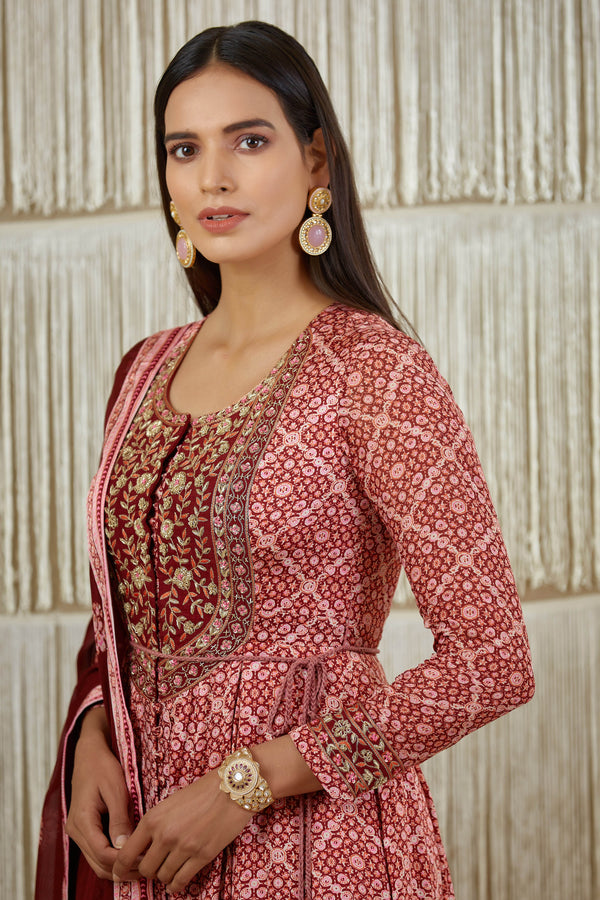 Dark Maroon Anarkali set.