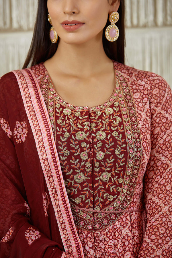 Dark Maroon Anarkali set.