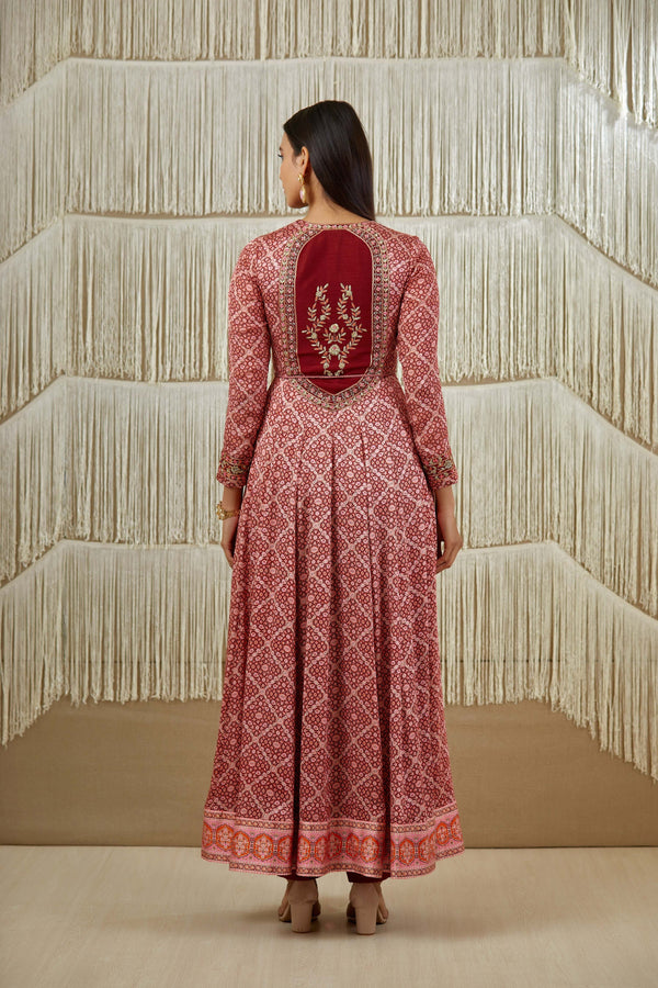 Dark Maroon Anarkali set.